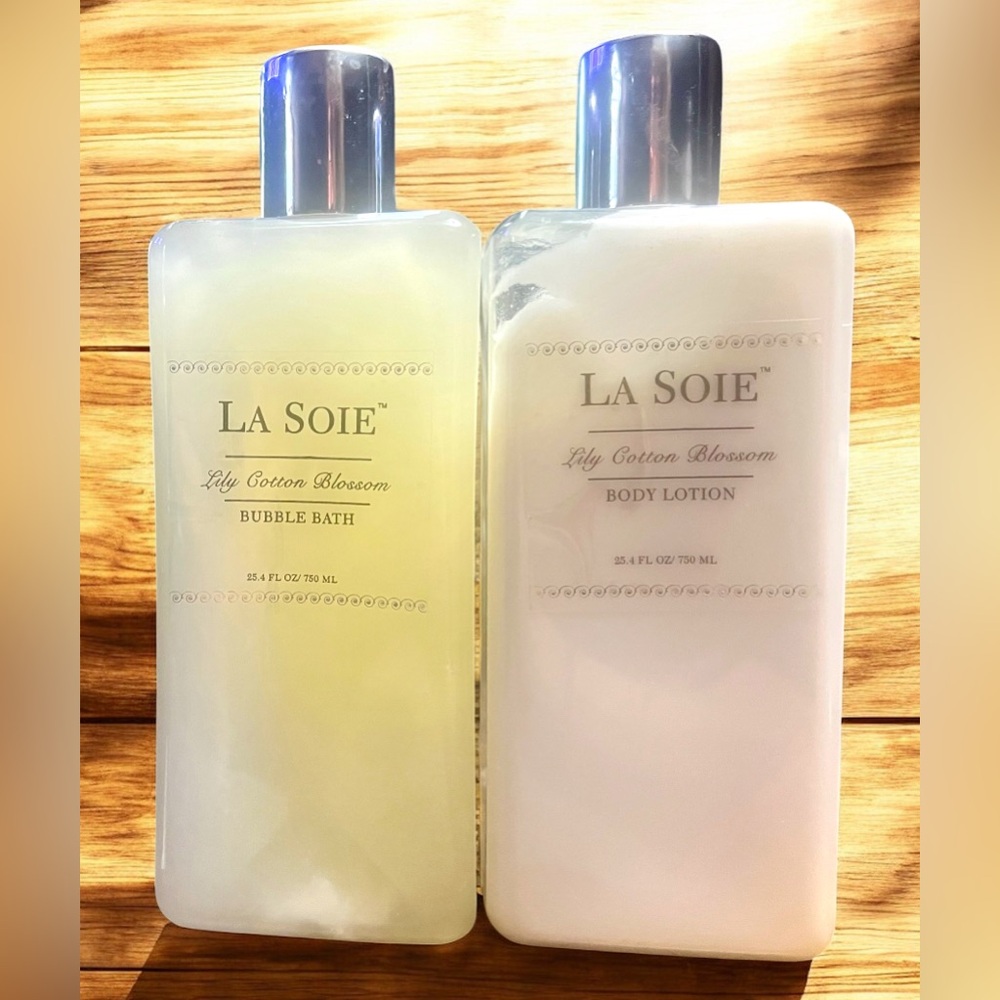 LA SOIE LILY COTTON BLOSSOM BUBBLE BATH & BODY LOTION 25.4oz.~NEW